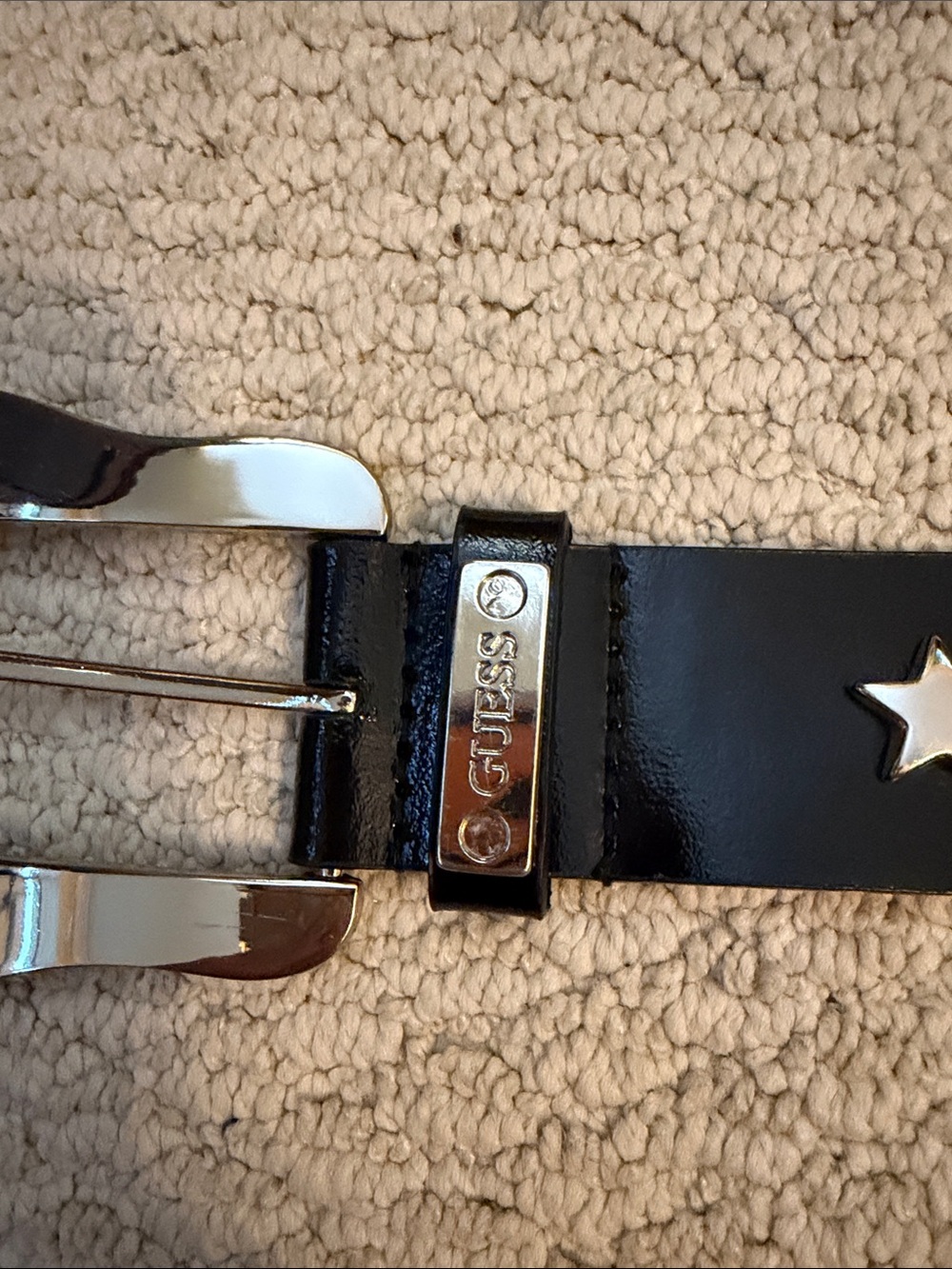 Guess Black Leather Star-Studded Belt with Silver Buckle - Picture 2 of 15